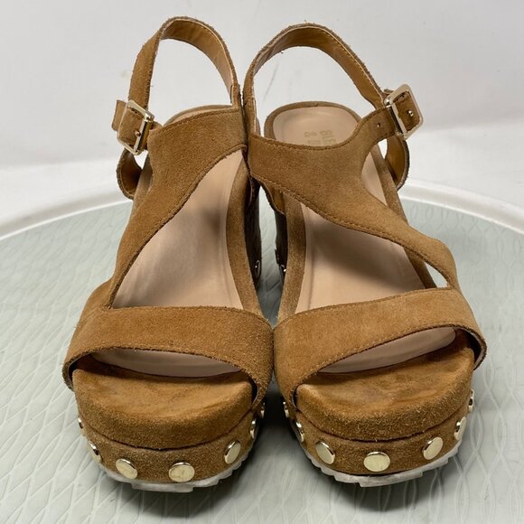 Bleecker & Bond Rosa Platform Wedge Sandal Size 6 Open Toe Buckle Strap Studded - Picture 4 of 11